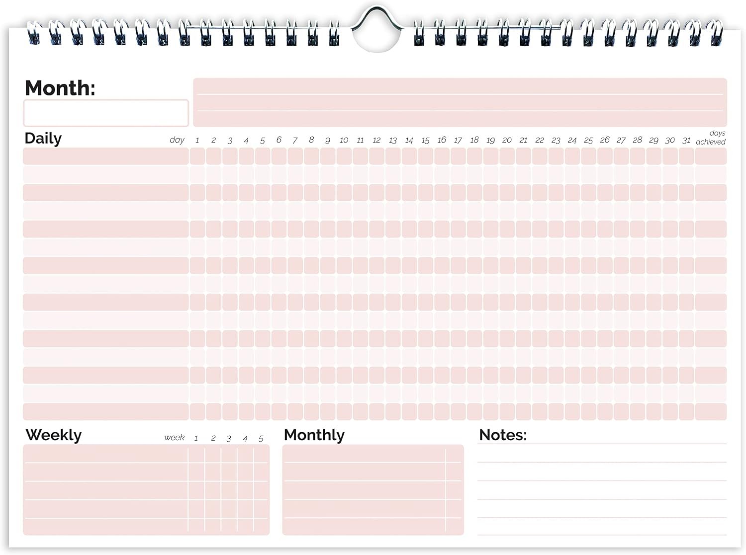 Habit Tracker Calendar, (Undated 12 Month) with Spiral Bound and Hanger, A4 size (8.3″x11.7″), Habit Tracker Journal for Daily Weekly and Monthly Habit Tracking.