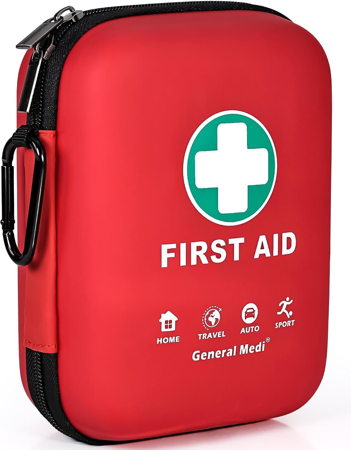General Medi First Aid Kit – 170 Pieces Hard Case and Lightweight – Great for Travel, Home, Office, Vehicle, Camping, Workplace & Outdoor (Red)
