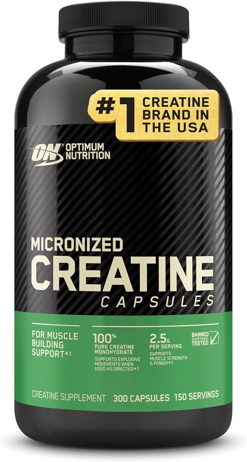 Optimum Nutrition Creatine, Micronized Creatine Monohydrate Capsules, Supports Strength & Recovery, Banned Substance Tested, 2.5g per Serving, 150 Servings, 300 Count
