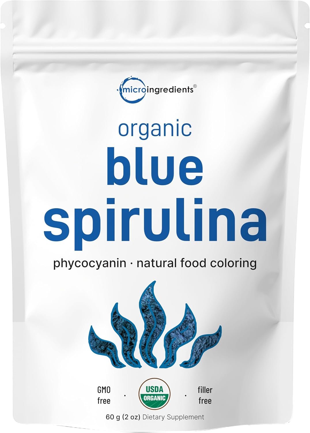 Organic Blue Spirulina Powder (Phycocyanin Extract), 60 Servings – No Fishy Smell, 100% Vegan Protein from Blue-Green Algae, Natural Luminous Food Coloring for Smoothies, Baking, Drinks & Cooking