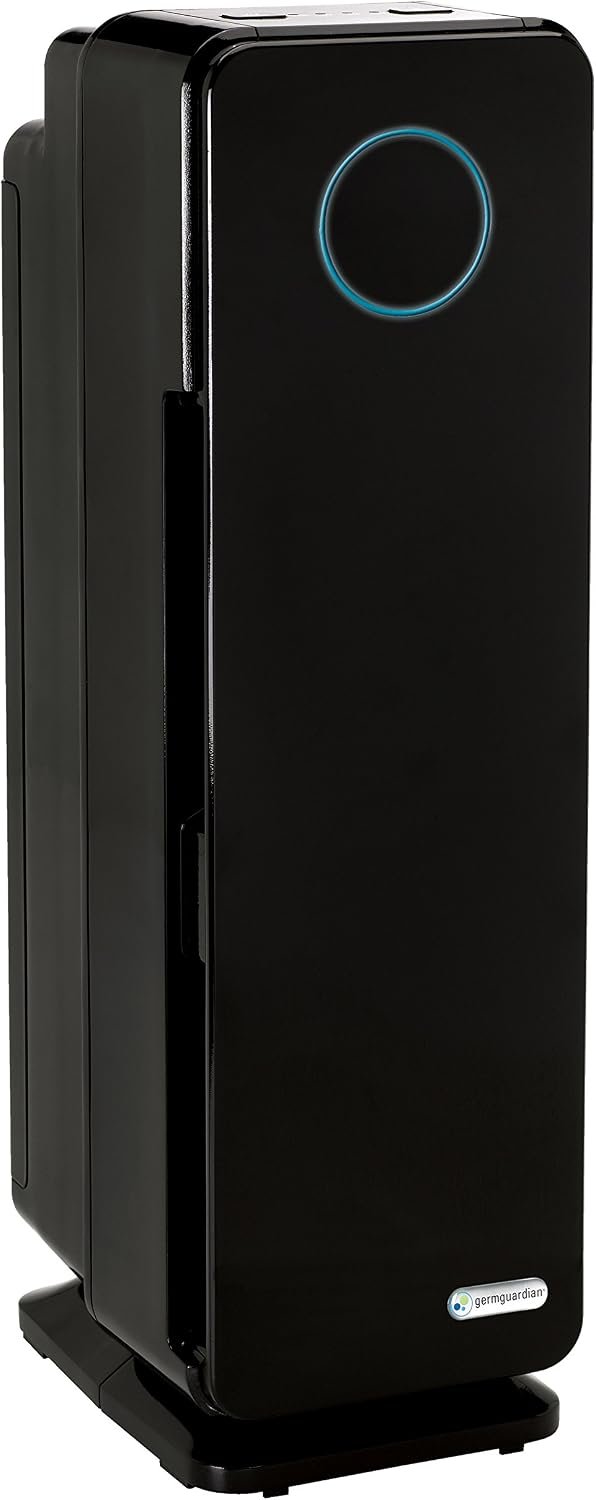 GermGuardian 5-In-1 HEPA Air Purifier for Home, Pet Air Purifier with HEPA Air Filter & UV-C Light, AC4300BPTCA, 743 Sq. Ft., 22” Tower, Black | Covers 743 sq. ft., UV-C light, odor reduction, 22-inch tower