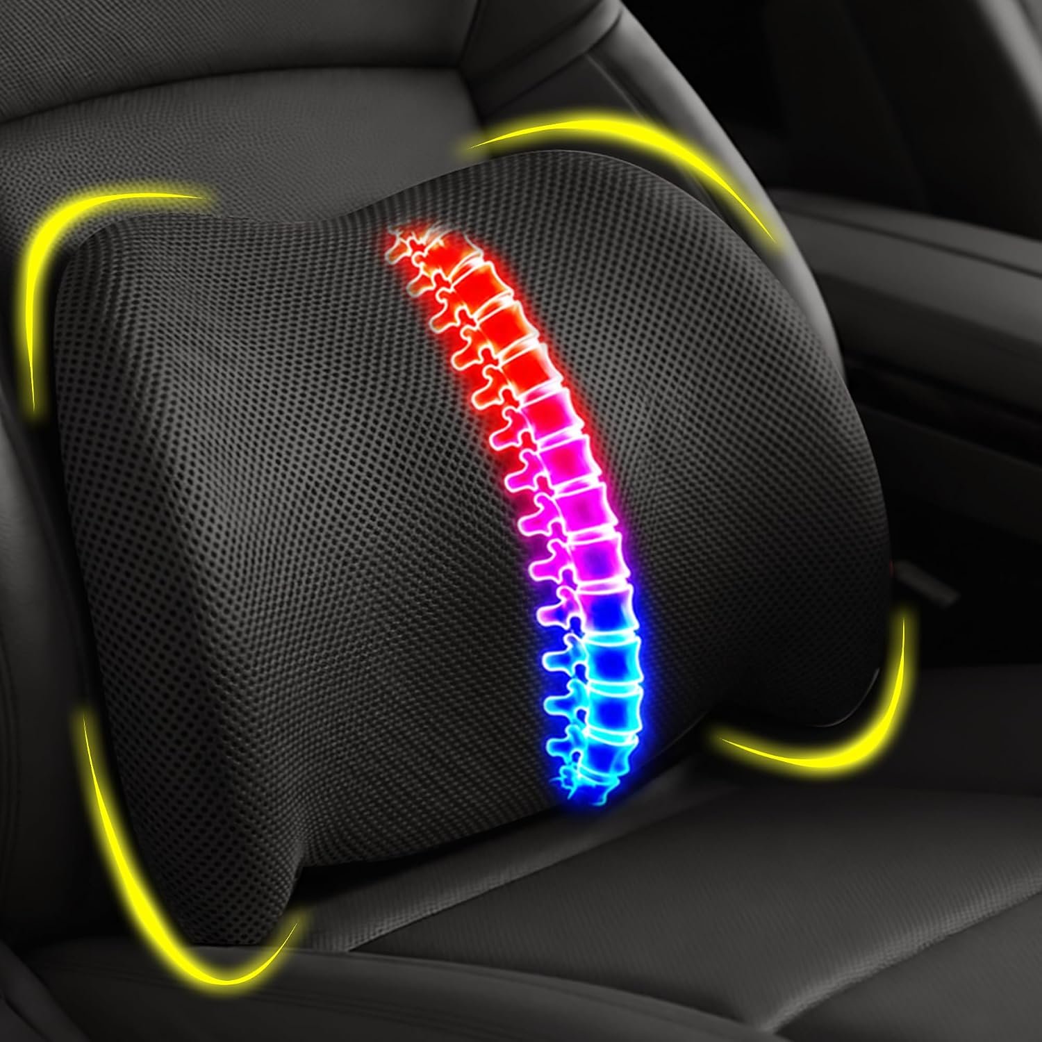 Lumbar Support Pillow for Car, Back Support Cushion for Office Chairs | Memory Foam Car Lumbar Support for Driving Seat, Adjustable Straps, Car Back Support for Long Drives, Office Chairs, Black