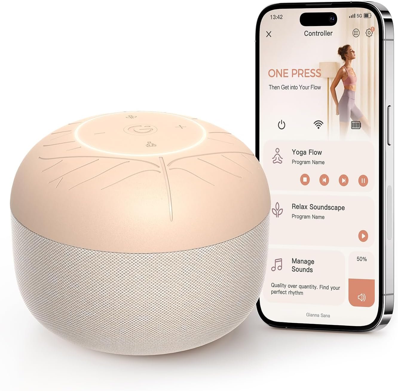 Gianna Sana Meditation & Yoga Sound Machine: No Phone, just one tap | Start yoga & meditation without distractions, offline playlists, one-touch access, tailored flow, portable for home