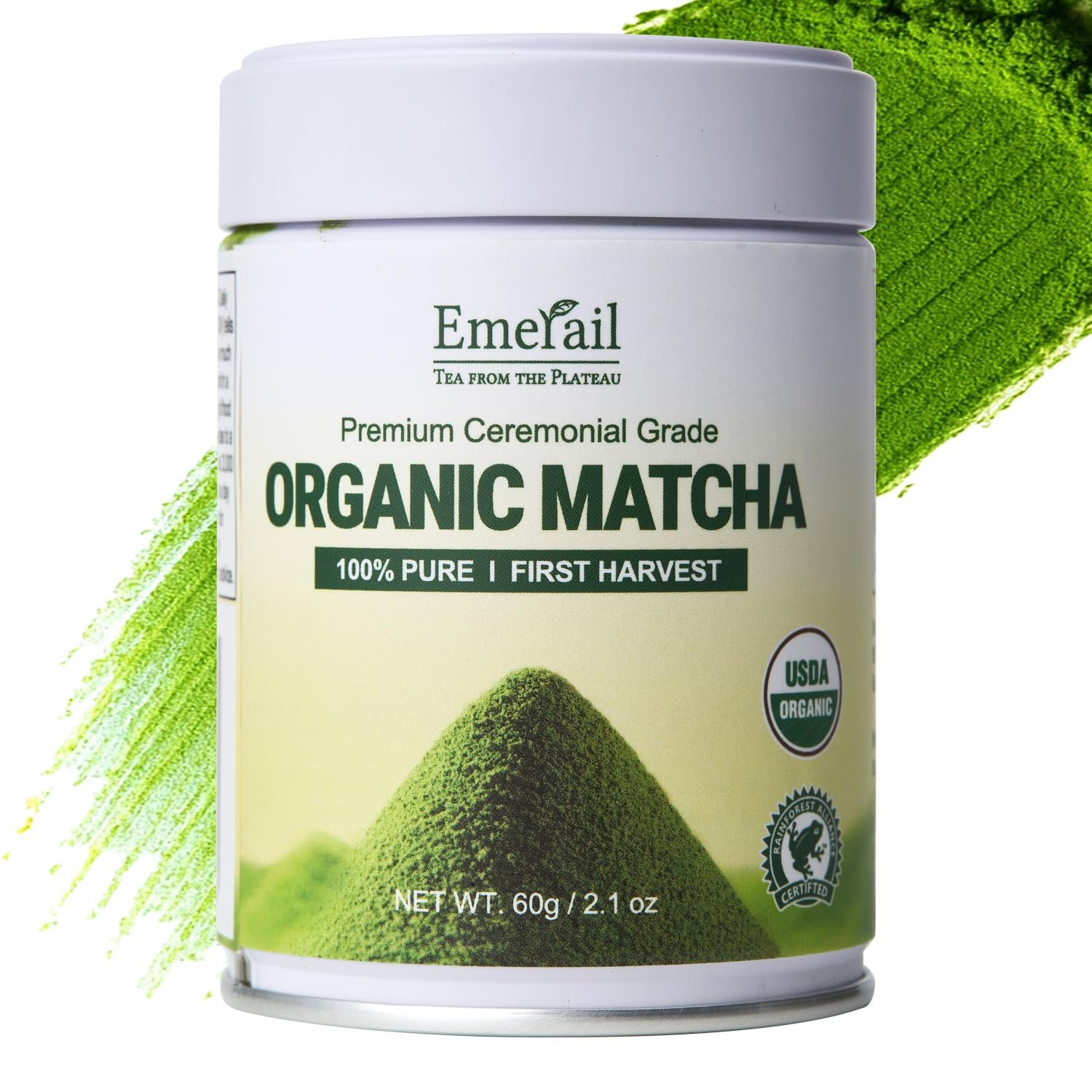 Emerail Organic Ceremonial Matcha Powder | Pure Sugar Gluten-Free 60g | Pure Sugar, Gluten-Free