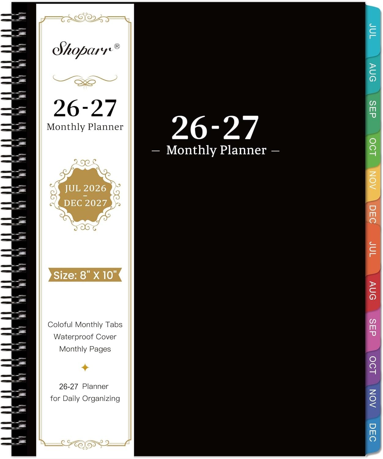 2026-2027 Monthly Planner – Academic Planner/Calendar 2026-2027 | JUL 2026 – DEC 2027, Monthly Planners with Colorful Tabs, Planners for Waterproof Cover ( 8″ x10″, Notes Pages, Black)