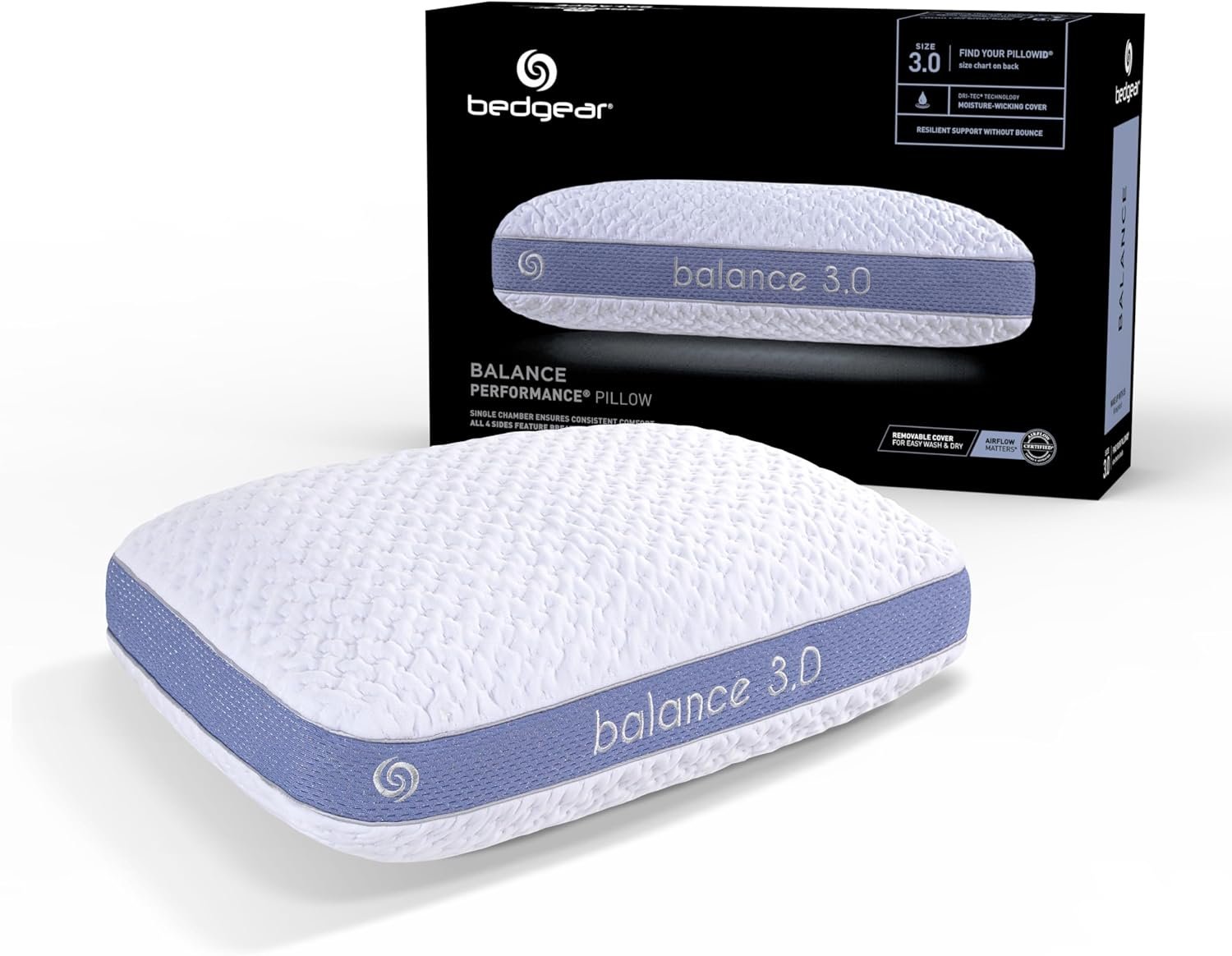 Bedgear Balance Performance Pillow – 3.0 – Moisture Wicking Bed Pillow for All Sleep Positions – Medium Firmness Bed Pillow – Washable Removable Cover – 20″ W x 26″ L x 6.5″ H