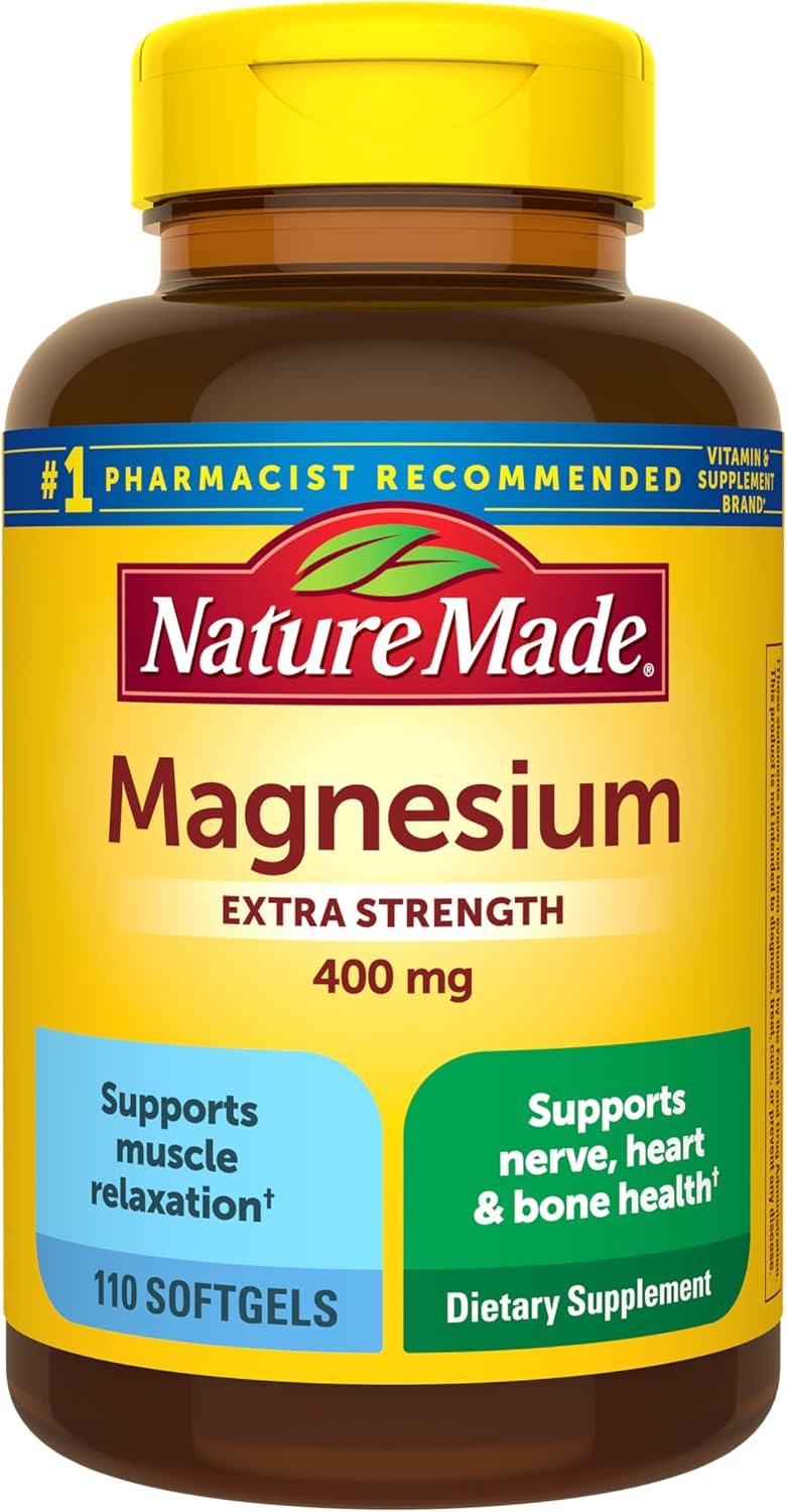 Nature Made Magnesium Oxide Extra Strength 400 mg, 110 Softgels | Magnesium Supplements for Men and Women, Support for Muscle, Nerve, Bone and Heart, 110 Day Supply