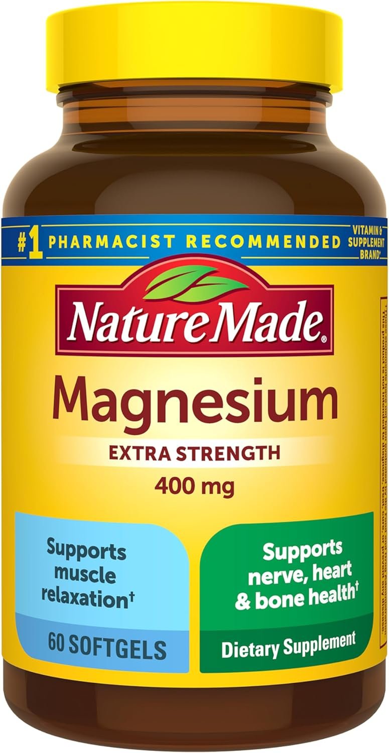 Nature Made Magnesium Oxide Extra Strength 400 mg, 60 Softgels | Magnesium Supplements for Men and Women, Support for Muscle, Nerve, Bone and Heart, 60 Day Supply