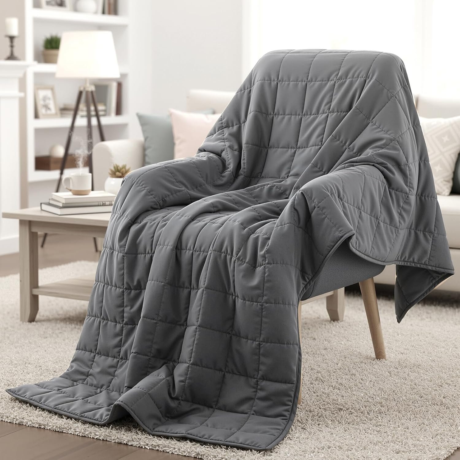 Weighted Blanket 15 lb, 60″ x 80″ Twin Size Cooling Cotton Machine Washable | Premium glass bead fill, Even-weight grid stitching, Breathable cotton, No overheating, Deep sleep support