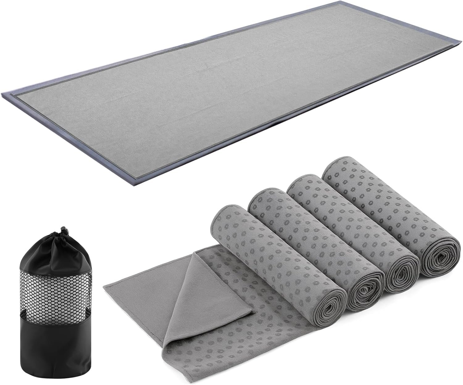 Yoga Towel 4 Pack, Hot Yoga Towel 72″ x 24″ Non Slip Microfiber Mat with Grip Dots, Ultra Absorbent Sweat-Proof for Bikram, Pilates & Workout(Grey)