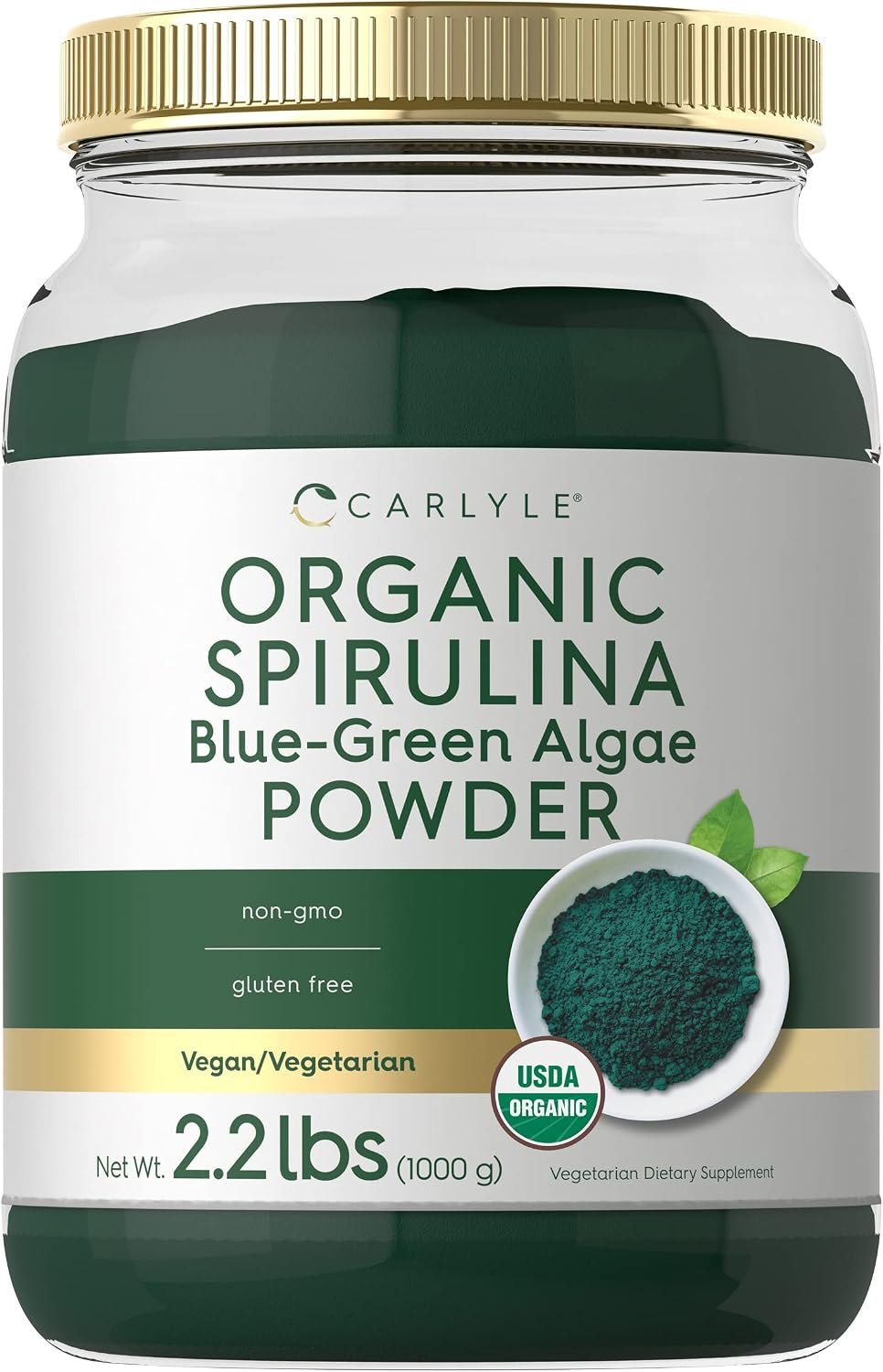 Carlyle Organic Spirulina Powder 2.2 lbs | Blue Green Algae | 8000mg | Vegan, Non-GMO, Gluten Free Supplement