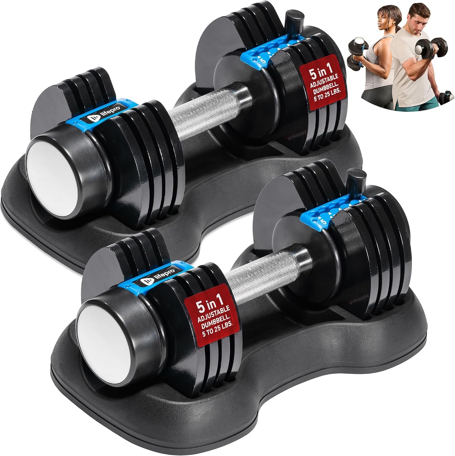 LifePro Adjustable Dumbbells, Single or 2pcs, Up to 55 lbs & 3-in1 option | Quick-change weight system with included rack — available in options from 2.5 to 55 lbs for every fitness level