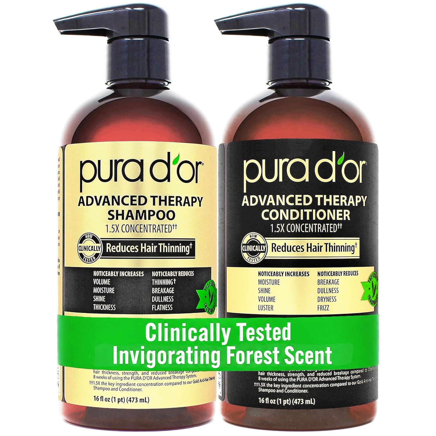PURA D’OR Advanced Therapy Biotin Shampoo & Conditioner Set, 16oz x2