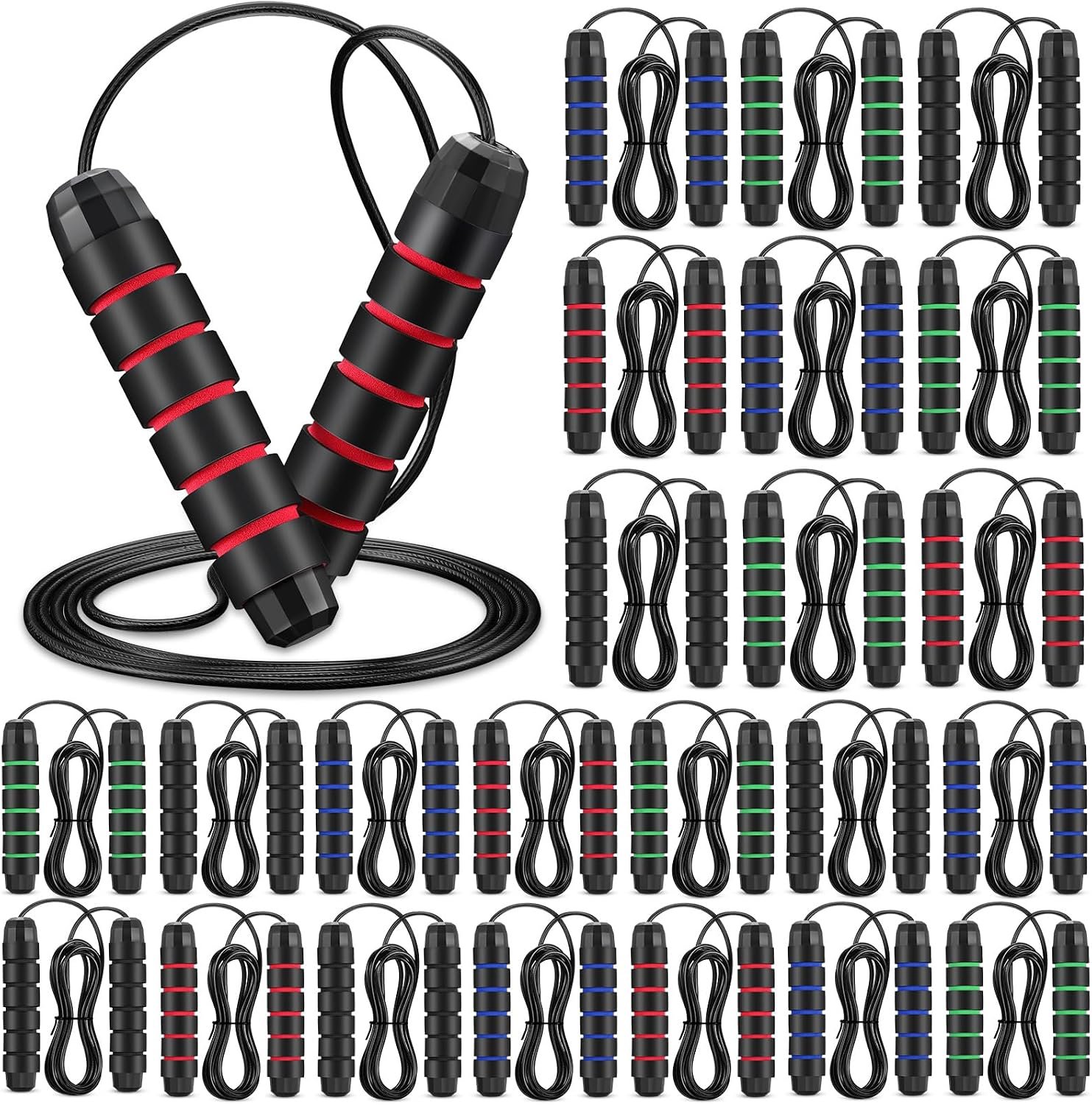 24 Pieces Jump Ropes for Fitness with Ball Bearings Speed Jumping Bulk Adjustable Skipping Rope with Foam Handles for Men Women Cardio Training