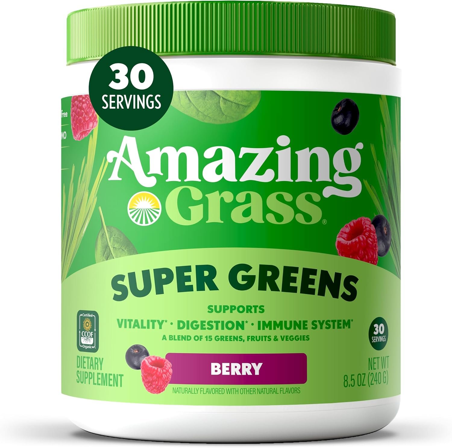 Amazing Grass Super Greens Powder Berry, 30 Servings, 8.5 oz