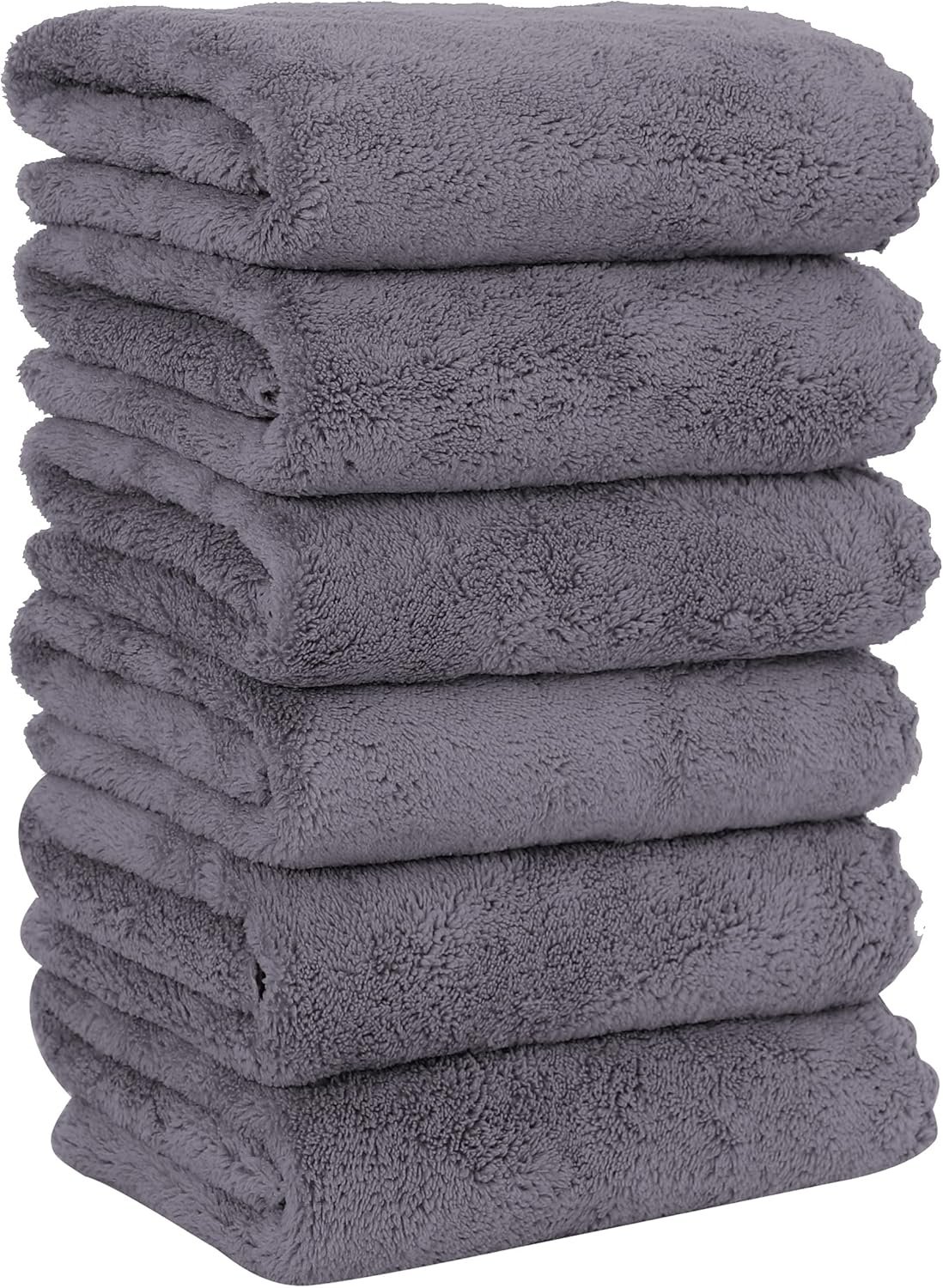 MOONQUEEN 6 Pack Premium Hand Towels – Quick Drying – Microfiber Coral Velvet Highly Absorbent Towels – Multipurpose Use as Hotel, Bathroom, Shower, Spa, Hand Towel 16 x 28 inches (Gray)