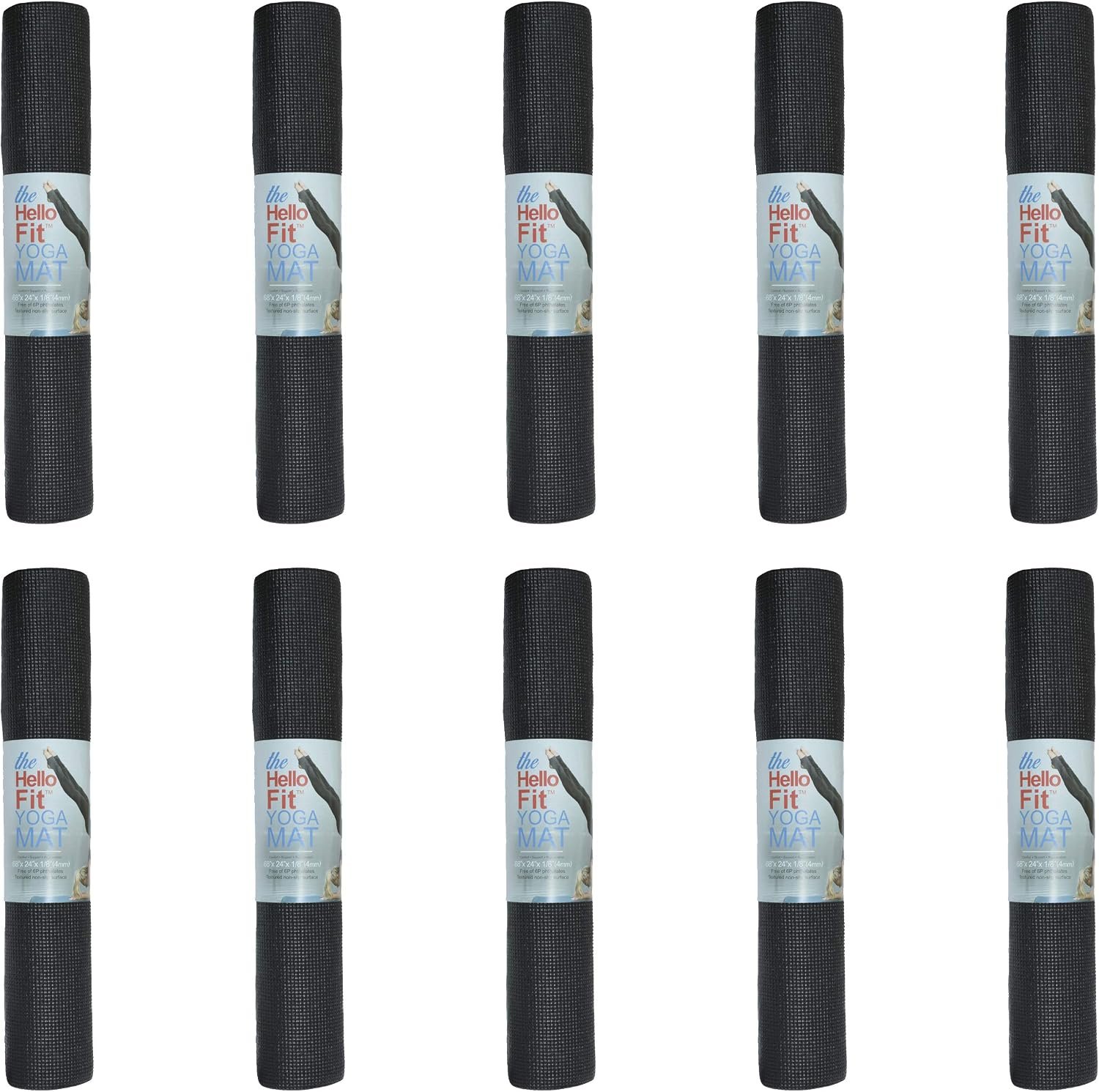 Bulk Yoga Mats, 10 Pack, 4mm Thick, 68x24in | Bulk Non Slip Exercise Mats for Workout, Stretching, Fitness – Wholesale Non Toxic Gym Mats for Home, Schools and Studios