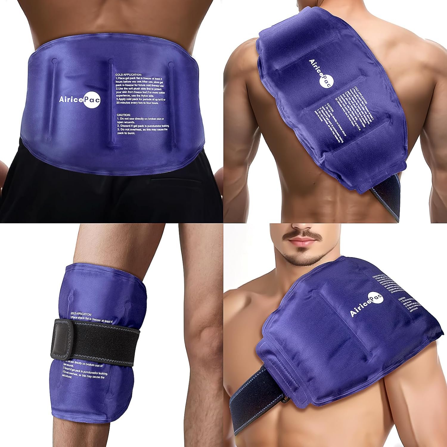 AiricePac 16 × 9″ Large Ice Pack for Injuries Reusable Gel for Lower Back, Shoulder, Knee, Elbow, Hip, Leg, Soft Flexible Cold Compress for Pain Relief
