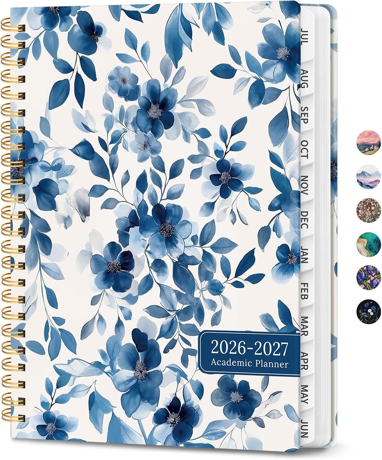 Planner 2026–2027, Academic Planner Weekly and Monthly Calendar Jul 2026 – Jun 2027 Hardcover Planner with Tabs and Pocket, Spiral Bound Agenda Book for Student & Teacher, 6.3″ x 8.5″, Watercolor Blue Floral