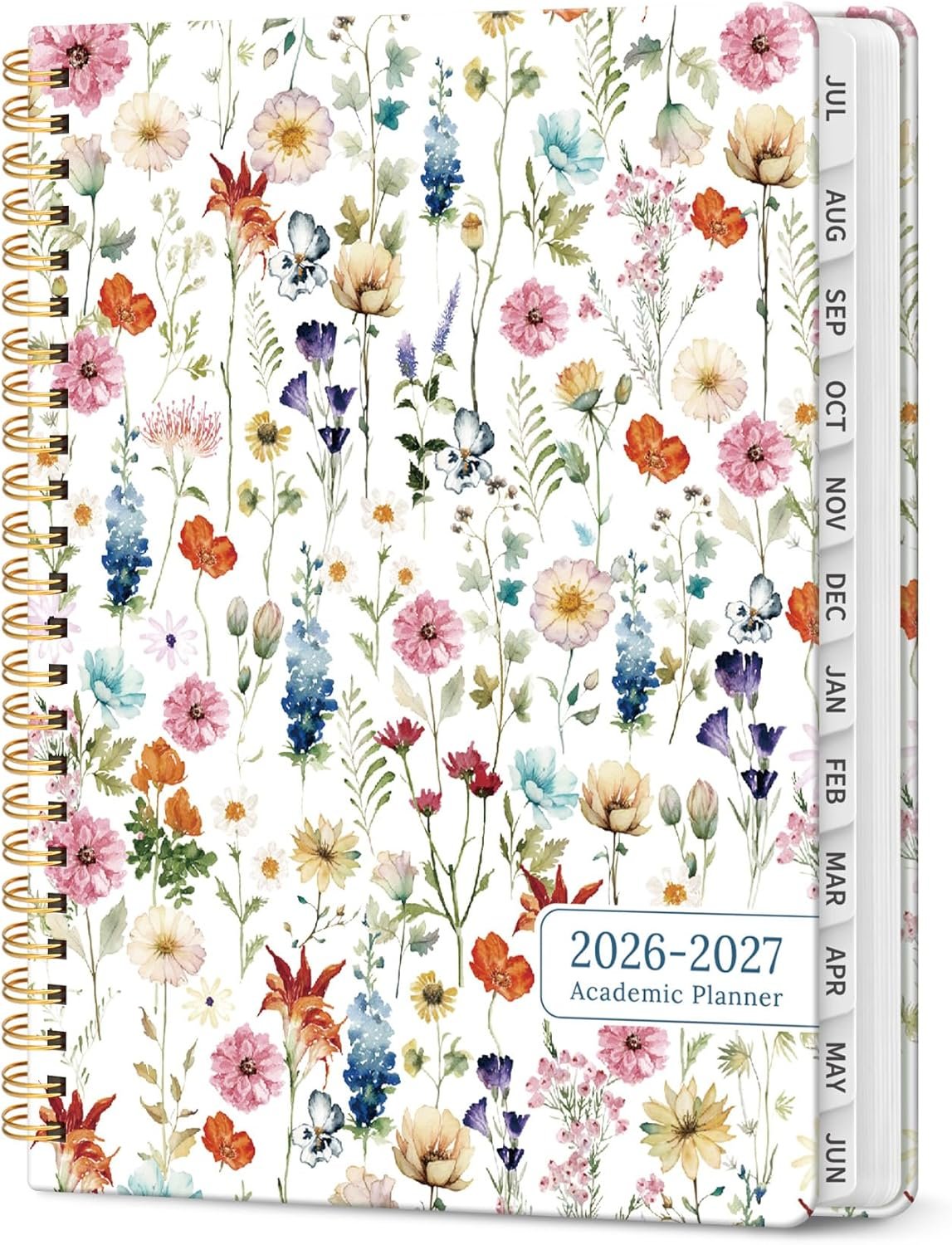 Planner 2026-2027, Jul 2026-Jun 2027 Monthly & Weekly Calendar Planner | 6.3″ x 8.5″, Hardcover Academic Calendar, Teacher Student Agenda Book with Tabs, School Office Supplies, Wildflowers