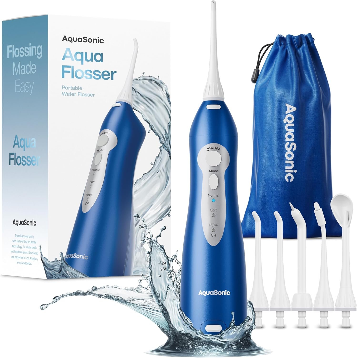 AquaSonic Water Flosser – Cordless Rechargeable Water Flossers for Teeth Cleaning – Waterproof Aqua Flosser, Portable Oral Irrigator for Dental Cleaning with 5 Jet Tips – Braces Home Travel