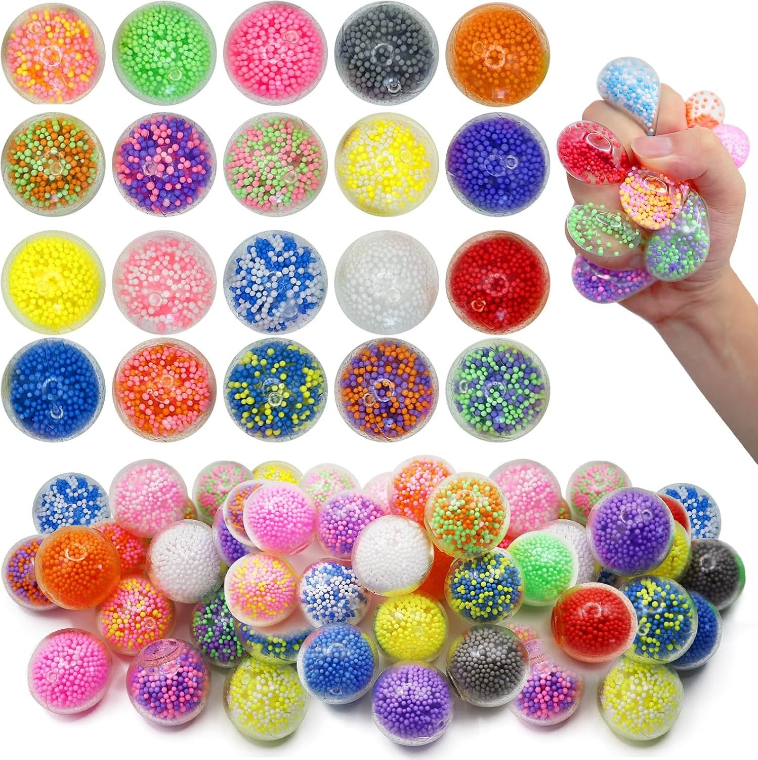 30 Pack Round Squeeze Balls – Bulk Stress Balls for Anxiety , Filled with Foam Particles | Squeeze Toys for Stress Relief, Sticky Balls for Ceiling, Fidgets for Classroom