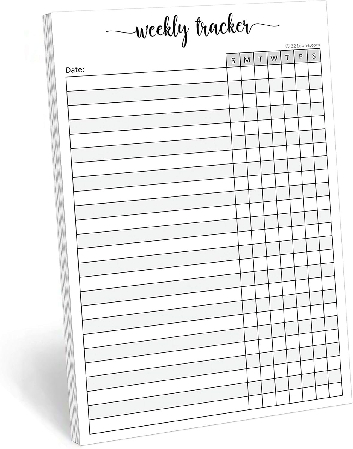 321Done Weekly Tracker Notepad, 5.5×8.5 Inches, 50 Sheets, Sunday Start | Made in USA – Tear-Off Habit, Goal and Chore Tracking Pad, Days of the Week Columns, Undated, Thick Bright White Paper