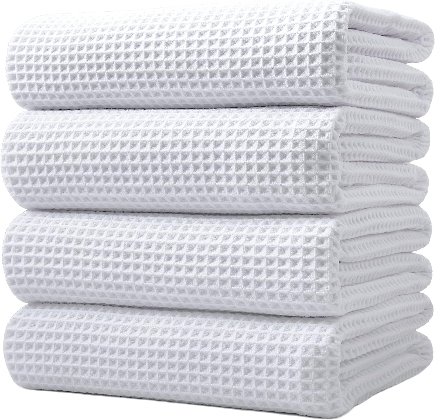 POLYTE 430 GSM Poly Blend Microfiber Quick Dry Waffle Bath Towel, 30×60 in | 4 Pack, Oversize, Lint Free, Body Towel