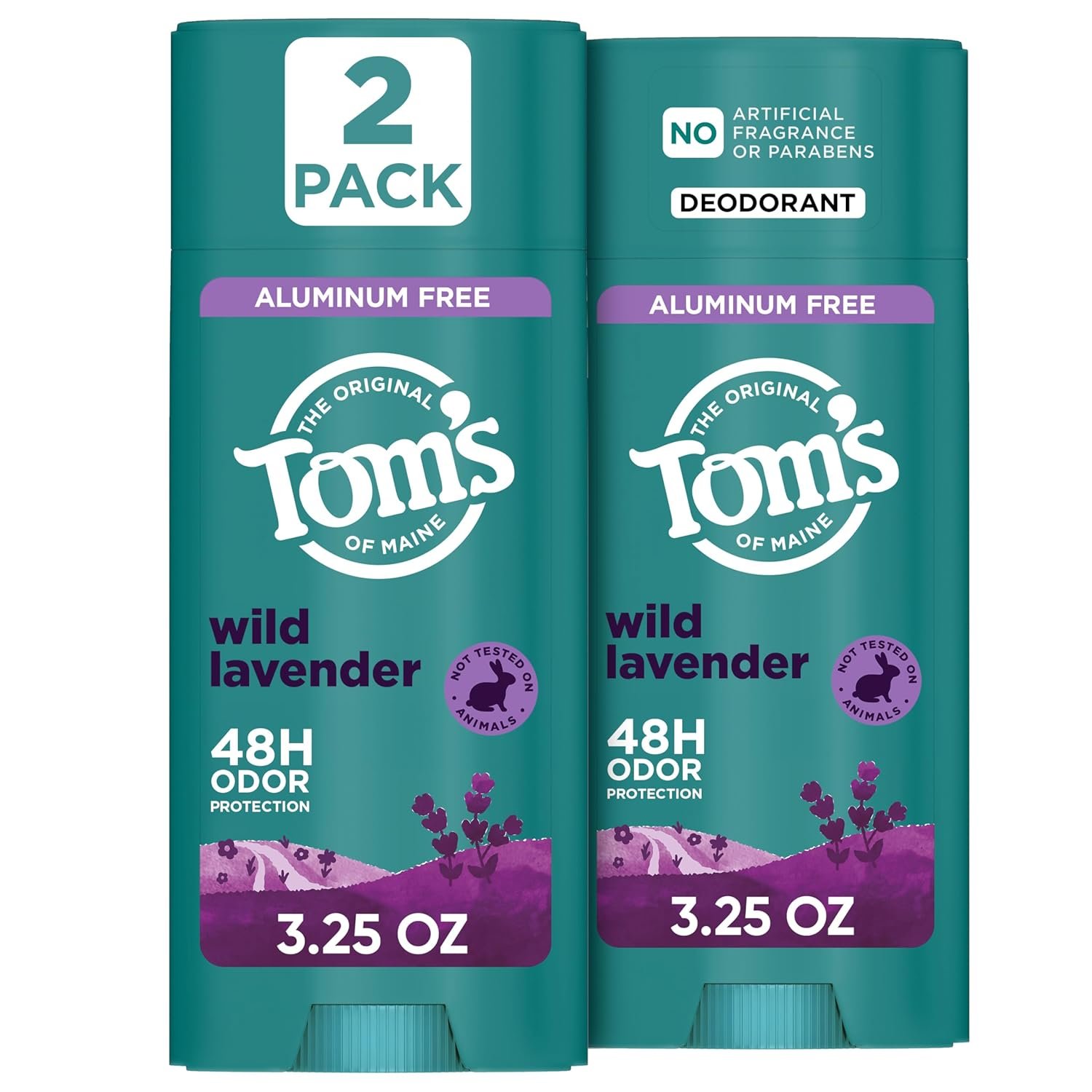 Tom’s of Maine Wild Lavender Natural Deodorant, 3.25 oz (2 Pack) | Aluminum Free, No Artificial Fragrances, Dyes, or Preservatives, Baking Soda Free, 48-Hour Odor Protection
