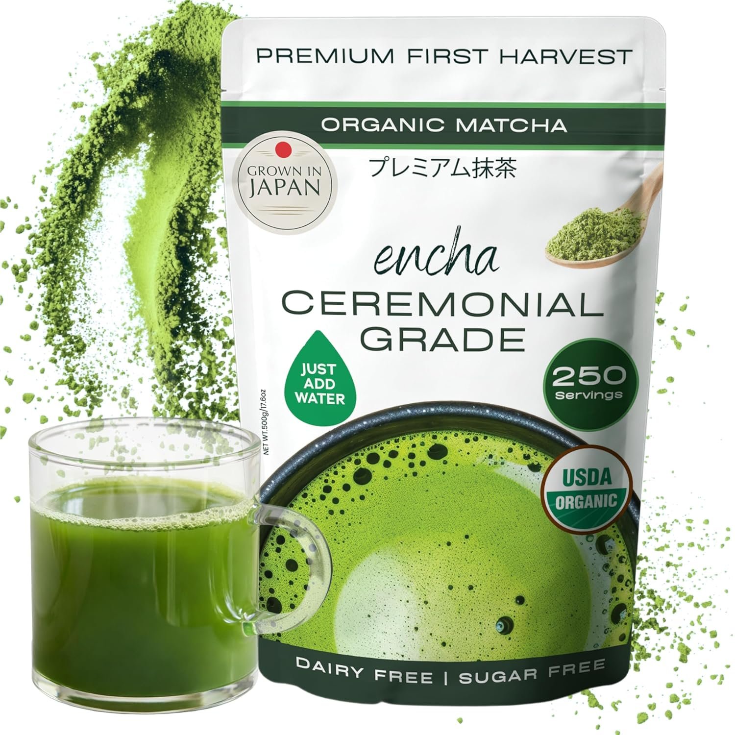 Encha Matcha – Ceremonial Grade Matcha Powder, Organic First Harvest Japanese Green Tea Powder, Tea From Uji, Japan (500g/1.1 lbs)