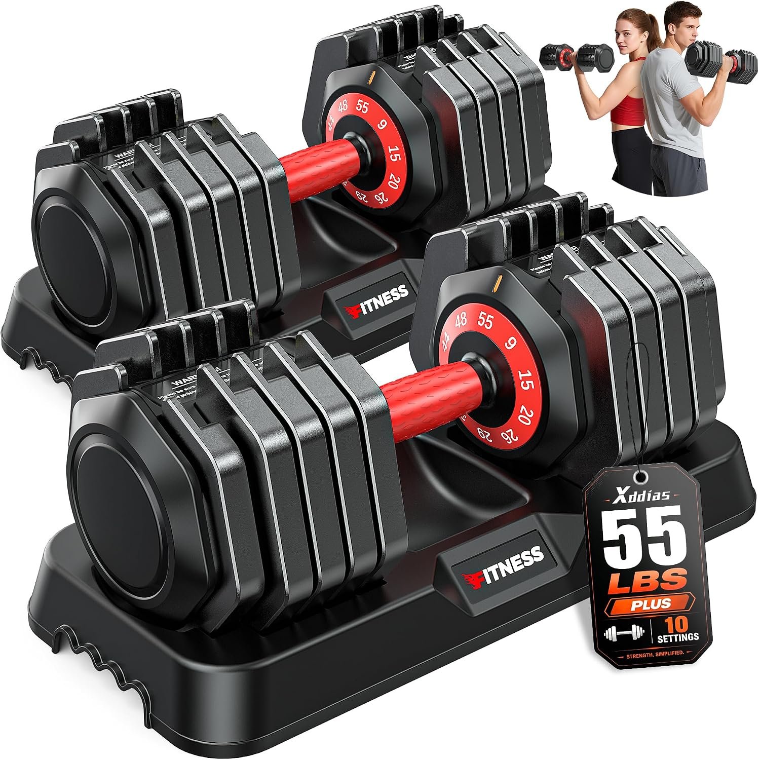 XDDIAS Adjustable Dumbbell Set for Home Gym Workout | 25 to 90 lbs, non-slip knurled grip, compact storage, one-hand adjustable