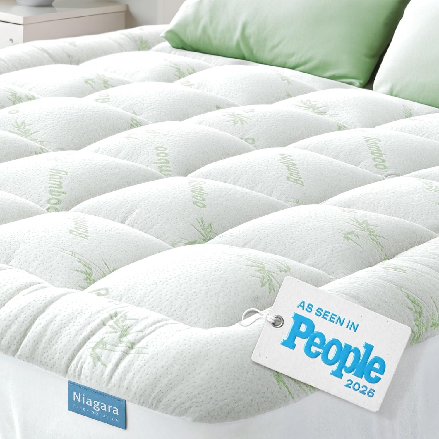 Niagara Sleep Solution Ultra Soft & Cooling Mattress Topper – Full Size | Rayon Derived from Bamboo, Pillow Top Mattress Pad, 20″ Deep Pocket, Back Pain Relief, Perfect for Hot Sleepers, Green