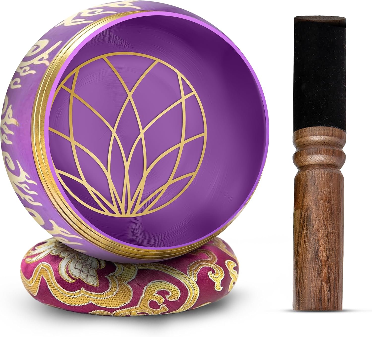 Tibetan Singing Bowl Set – 4″ Easy To Play Authentic Handmade For Meditation Sound 7 Chakra Healing By HIMALAYAN BAZAAR (Purple, 4″)