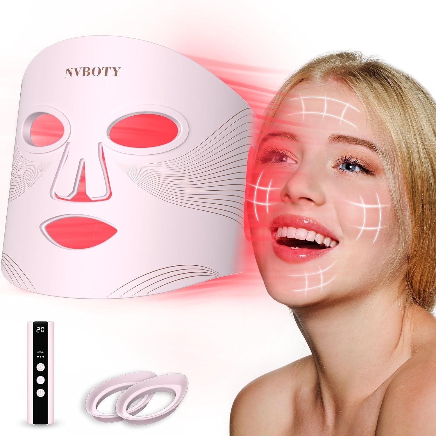 Red Light Therapy Mask, 4 Modes Portable Red Light Therapy for Face, 2000mAh Rechargeable Remote, Blue, Orange, 850NM Infrared & Red Light Mask, 400 LEDs, Timing Function, at Home & Travel