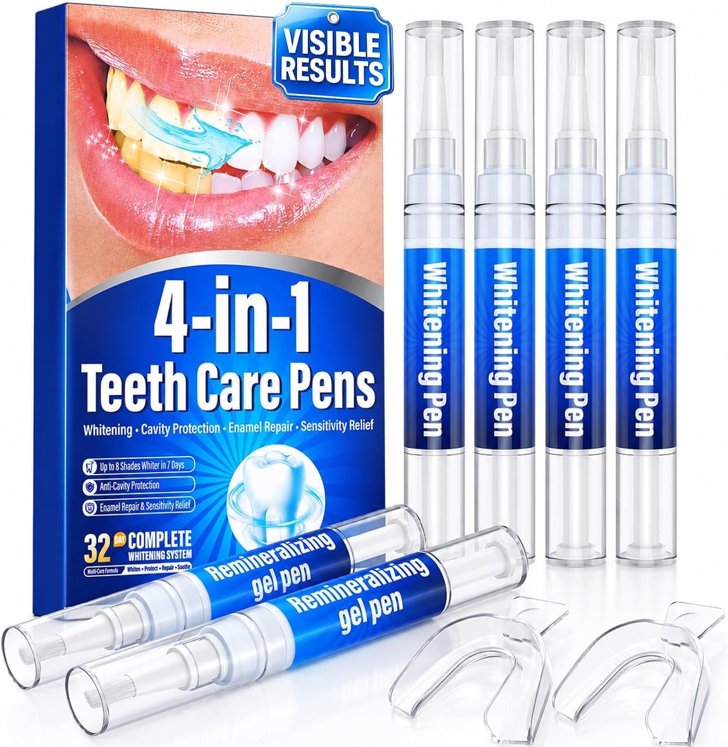 Teeth Whitening Pen Kit – 35% Carbamide Peroxide, Stain Removal, 4 Whitening Pens + 2 Remineralizing Pens, Enamel Repair, Anti-Cavity, Sensitive Teeth Care, 6 x 0.14 fl oz(Mint)