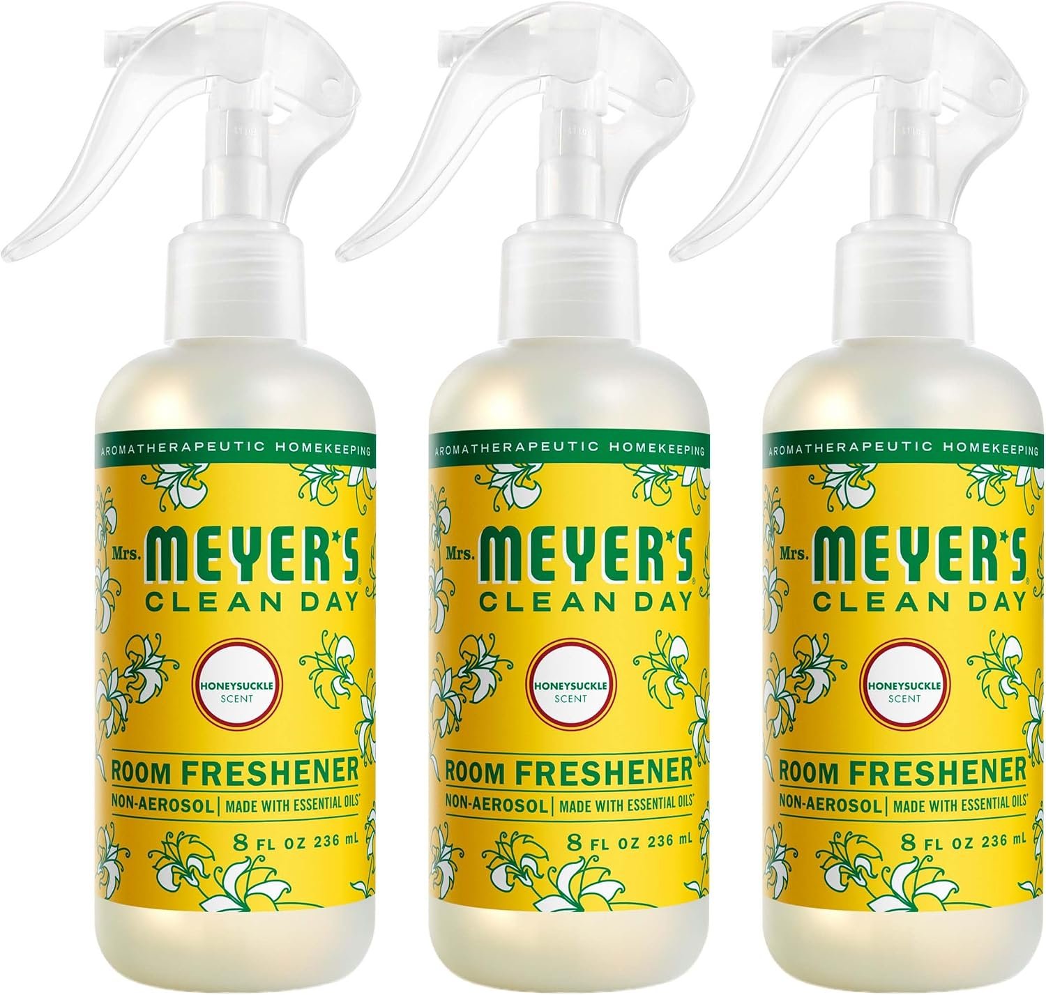 MRS. MEYER’S CLEAN DAY Room Spray, Honeysuckle Scent, 8 Fl Oz Bottle – 3 Pack | Air Freshener Spray, Adds Instant Scent, Non-Aerosol, Made with Essentail Oils