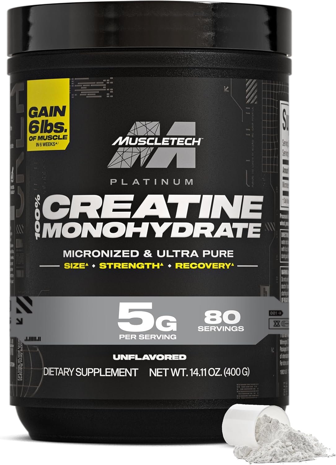 MuscleTech Creatine Monohydrate Powder, Platinum Pure (80 Servings) | Unflavored Micronized Creatine for Men & Women – Workout Supplements for Performance & Muscle Recovery – Packaging May Vary
