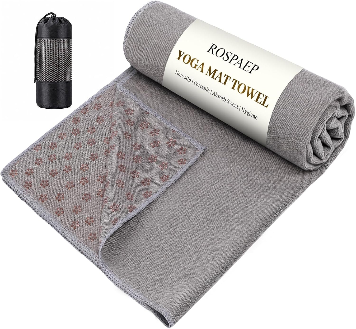 Non Slip Yoga Mat Towel with Silicone Grip Dots, Sweat Absorbent for Hot Yoga Pilates Workout Fitness, 72″x24″ Machine Washable with Carry Bag