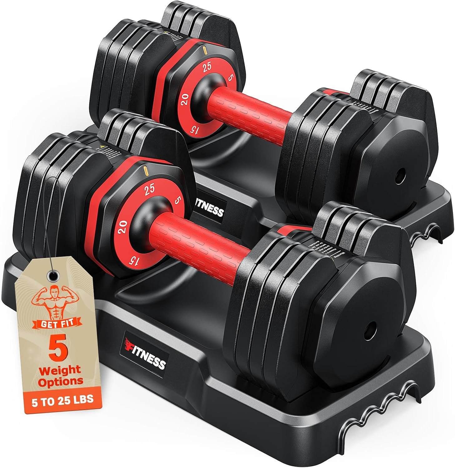 Rendpas Adjustable Dumbbell Set, Quick Adjust Free Weights for Home Gym | 25/55/80LB Pair, Weight Dumbbells w/Non-slip Handle, Dual-lock Safety, Space-saving Design for Strength Training