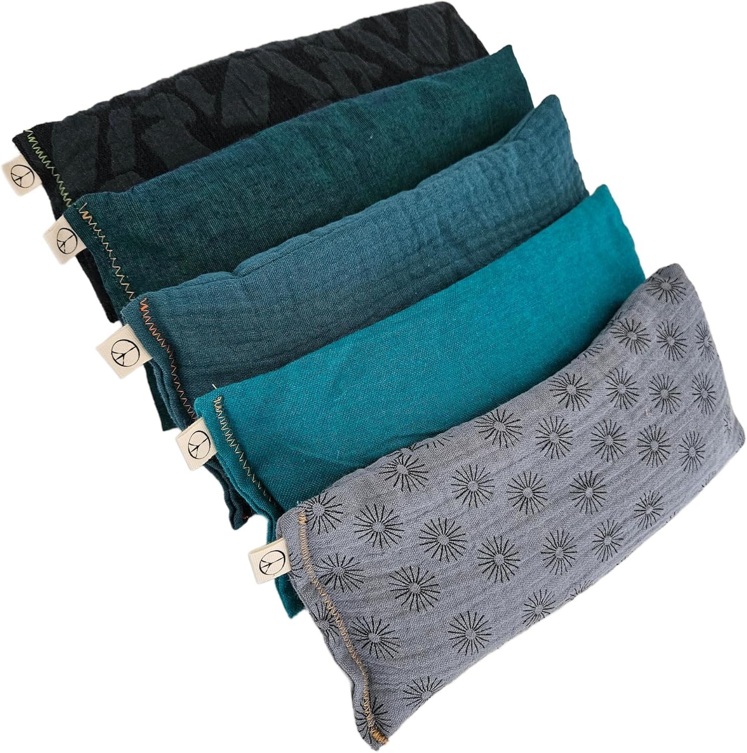 Unscented Eye Pillows (Sampler Pack of 5) – Soft Cotton Gauze Flannel – Filled with Flax Seed Weighted for Yoga Meditation Headache Relief Sleep Massage Bulk – Blue Teal