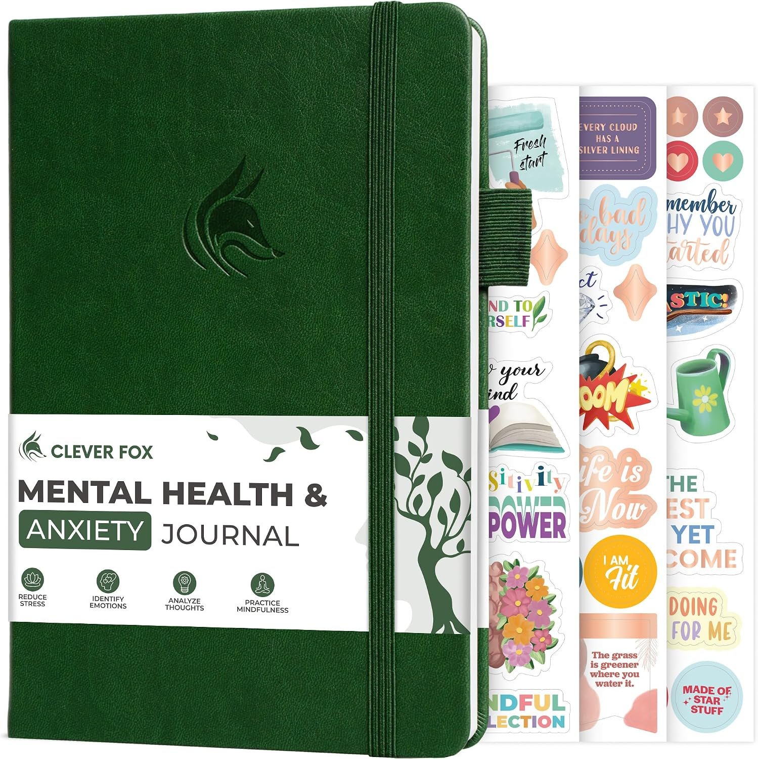 Clever Fox Mental Health & Anxiety Journal CBT Prompts 5.8×8.3 Forest Green | Guided self-care diary for women, men & teens, Self-help therapy, feelings & mood tracker, dbt workbook for stress relief