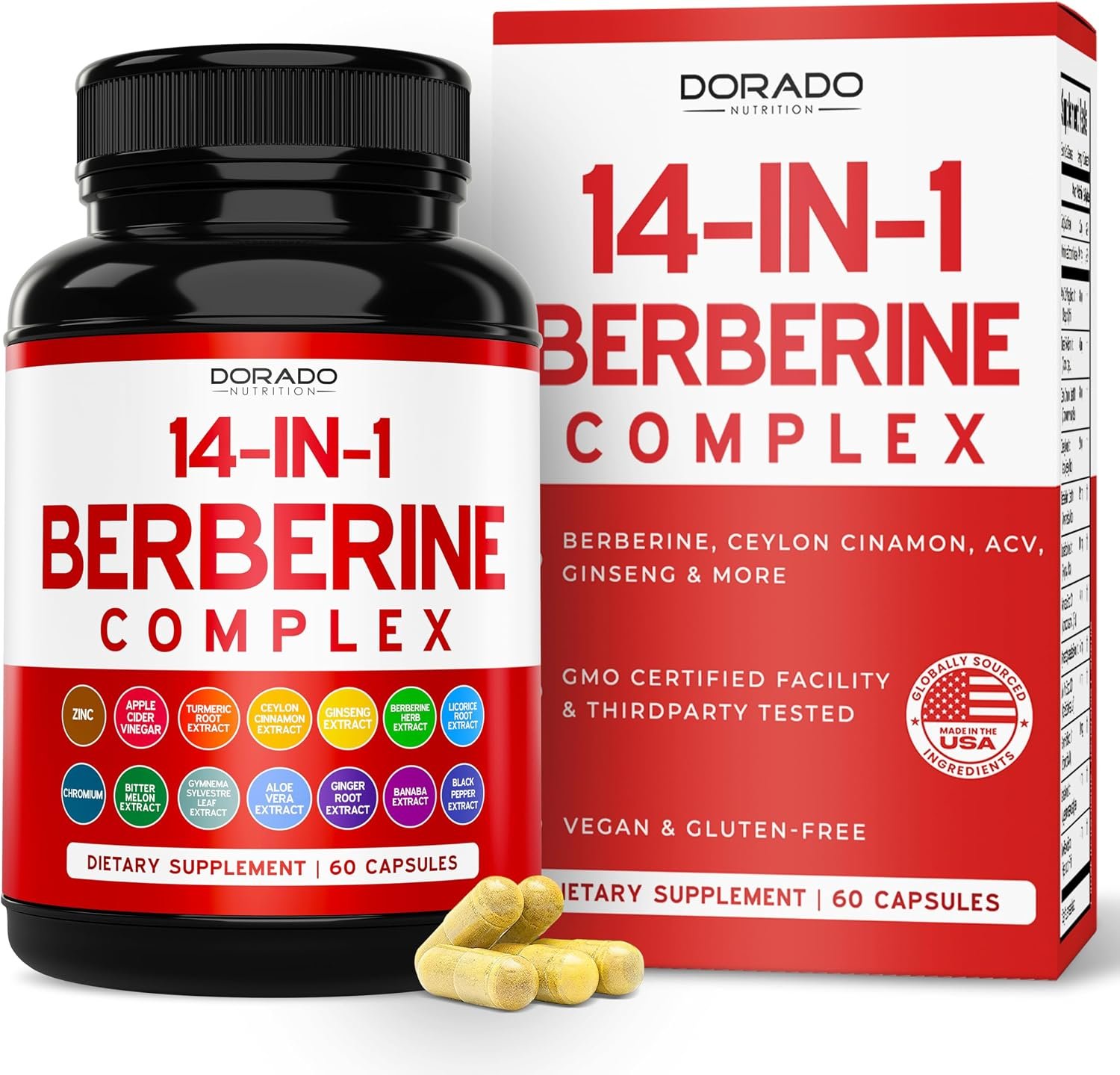 GLP-1 Supplement 14 in 1 Formula (GLP1 Supplement with Berberine, ACV, Chromium, Ceylon Cinnamon, Turmeric & More) Support Gut Health & Metabolism – Third Party Tested, Vegan Safe & USA Made