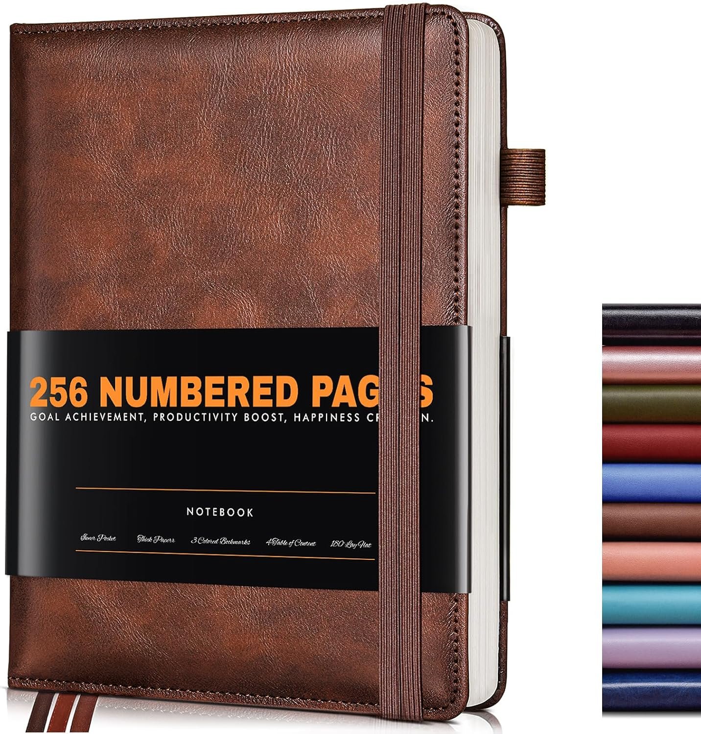 Lined Journal Notebook for Women Men, 256 Numbered Pages Hardcover Leather Journals for Writing, A5 Journaling Notebooks, College Ruled Journal for Business Work School Note Taking 5.75″ x 8.38″ Brown