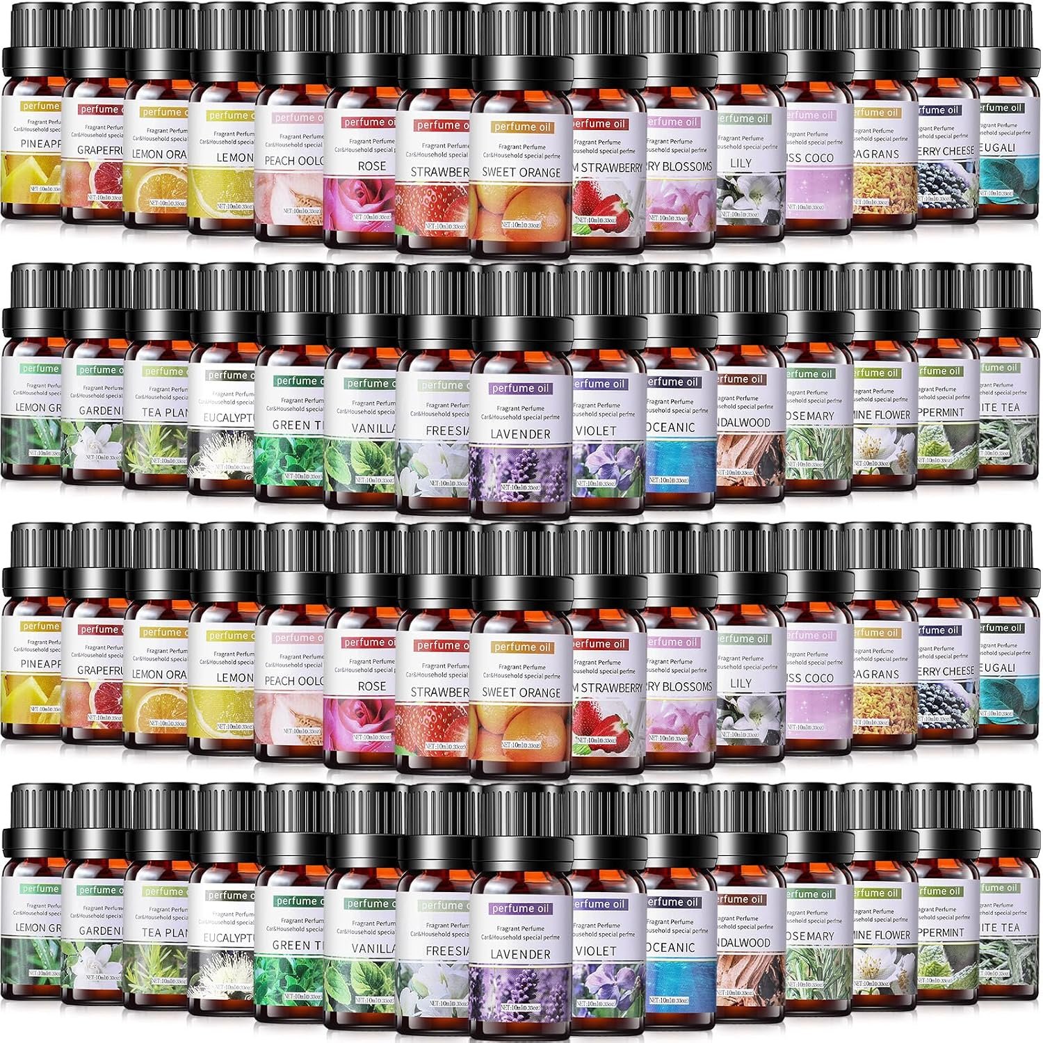 Nuanchu 26 Pcs Essential Oil Set for Humidifiers and Diffusers 10ml Fragrance Aromatherapy Oils Kits Fruity Candle Making Supplies for Soap Making Scents Summer Home Skin Care DIY Massage Laundry