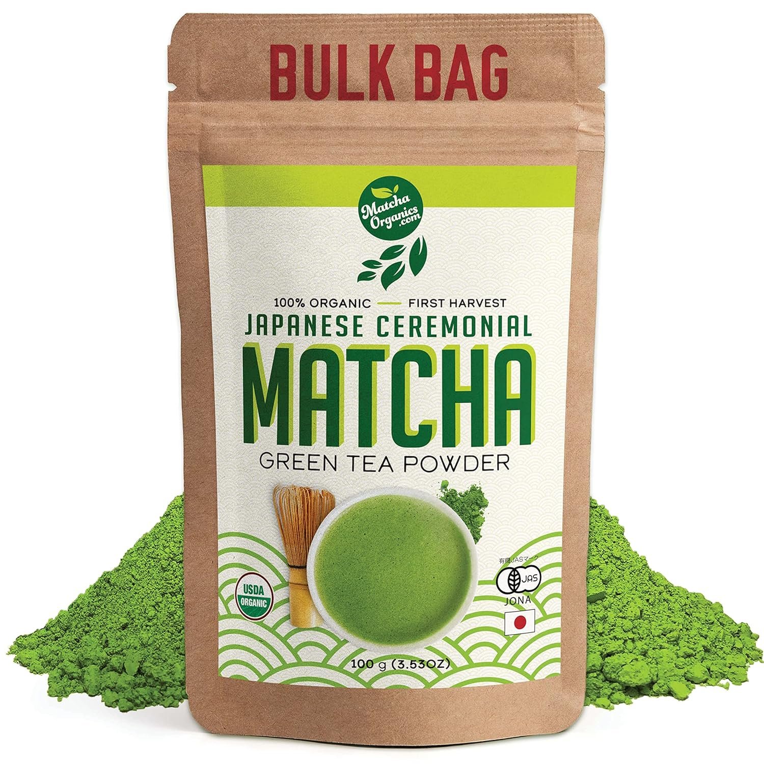 Premium Japanese Ceremonial Matcha Green Tea Powder – 1st Harvest HIGHEST Grade – USDA & JAS Organic – From Japan – Perfect for Starbucks Latte, Shake, Smoothies & Baking (3.53oz / 100g)