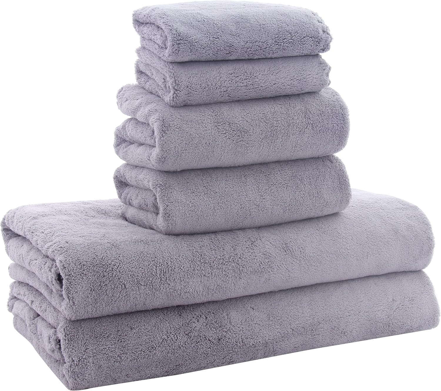 MOONQUEEN Ultra Soft Towel Set – Quick Drying – 2 Bath Towels 2 Hand Towels 2 Washcloths – Microfiber Coral Velvet Highly Absorbent Towel for Fitness, Bathroom, Sports, Yoga, Travel-Grey 6 Pcs