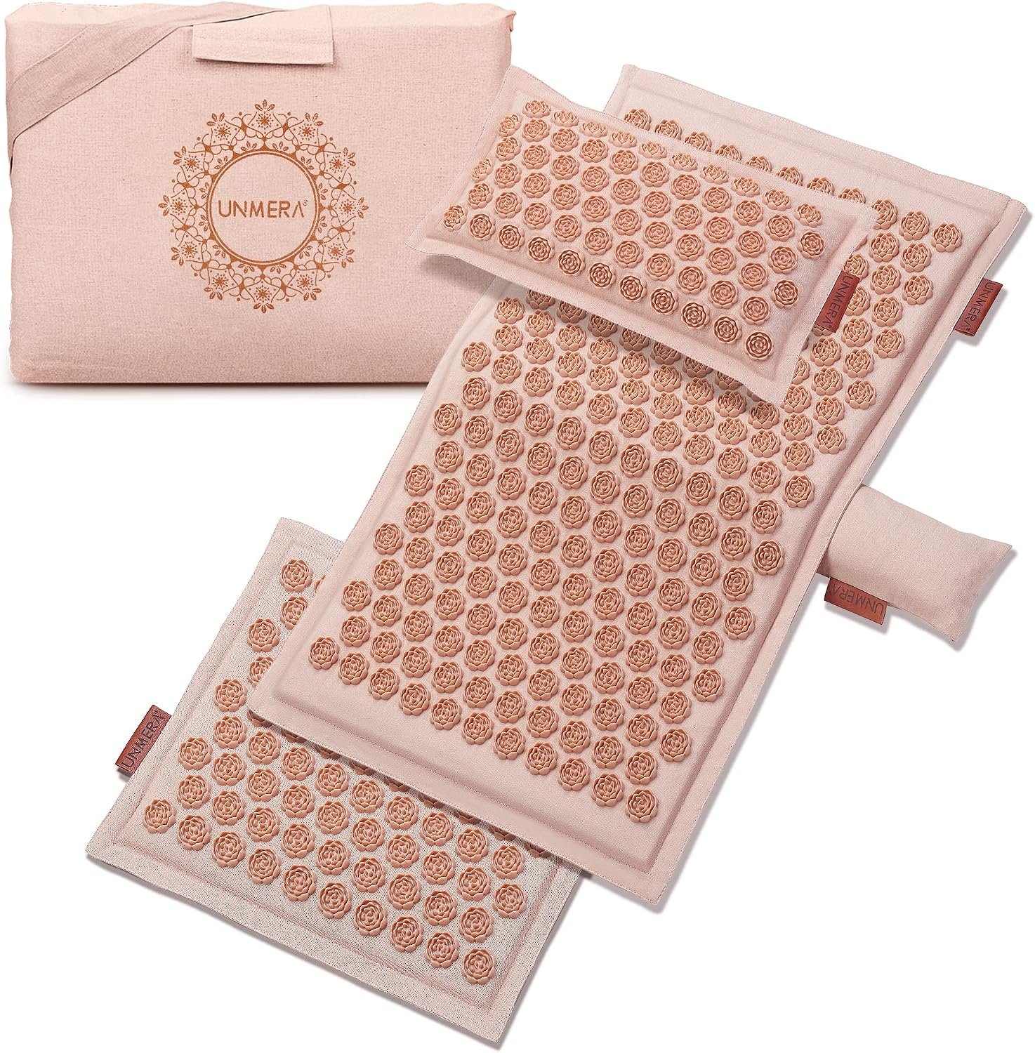 Acupressure Mat and Pillow Set, Natural Linen & Coconut Fiber Filling | Back/Neck Pain Relief, Sciatic, Headache and Muscle Relaxation, Comes with Carrying Bag.