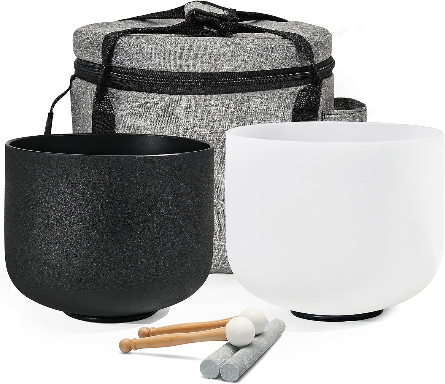 Couple of 2 PCS Yin and Yang Crystal Singing Bowl Set 8 Inch Black and 10 Inch White Mutual Attraction Bowls | 8 Inch A and 10 Inch F Frosted Chakra Bowl, Sound Healing Meditation,Mindfulness,Relaxation, with Case Bag and Rubber Mallet