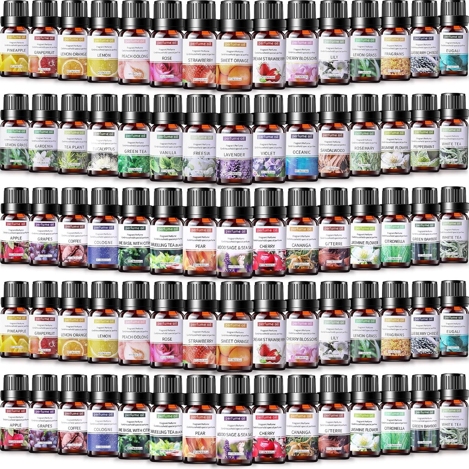 42 Pcs Essential Oil Set for Diffuser 10ml Sweet Orange Lavender Lemongrass Peppermint Eucalyptus Rose Each Fragrance Oil for Candle Making, Soap Making, Aromatherapy, Humidifiers (Classic)