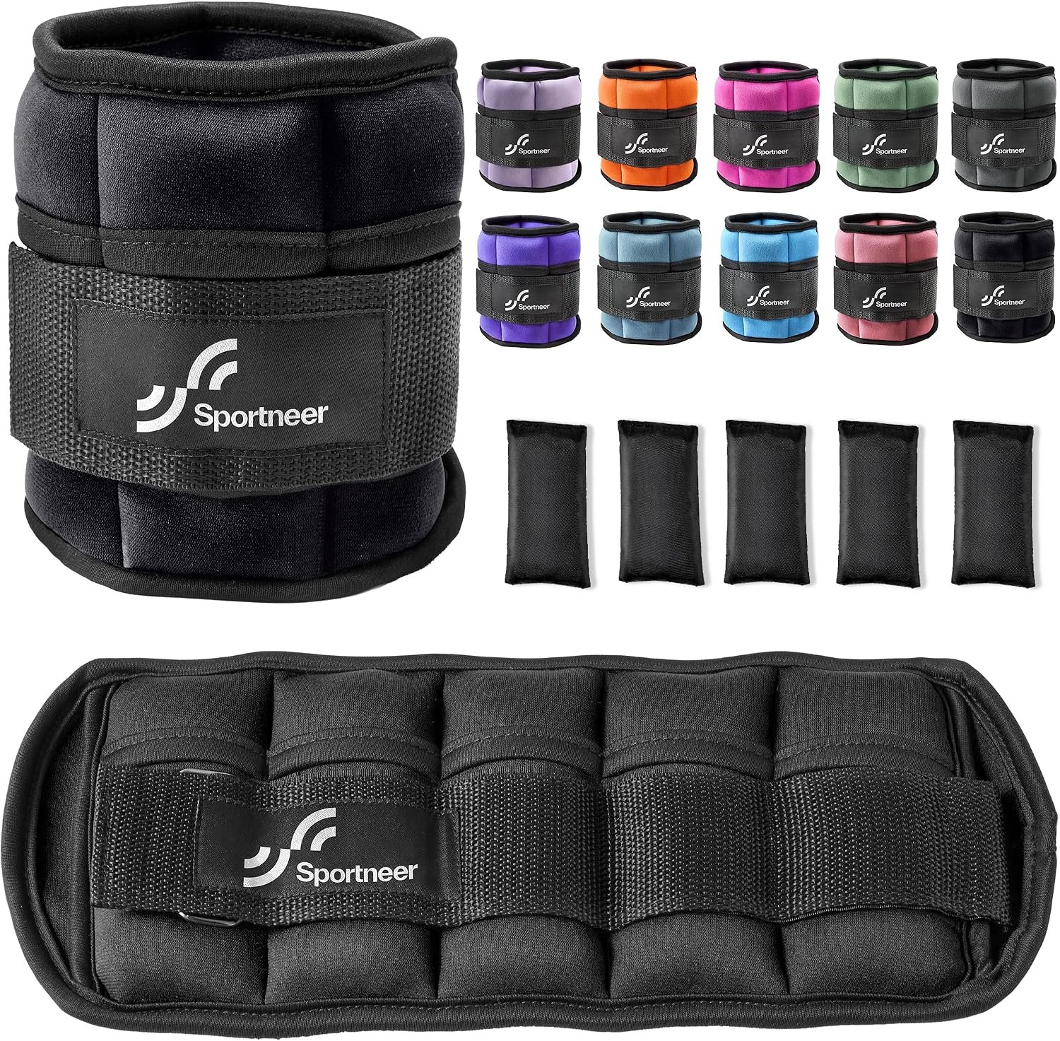 Sportneer Adjustable Ankle Weights, 2-10 lb per Pair, Removable Weights | Soft neoprene for women and men. Adjusts from 1-5 lb each for walking, running, Pilates, home workouts, physical therapy.